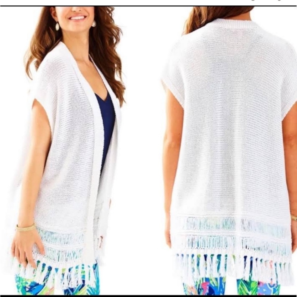 Lilly Pulitzer Bedford Cardigan Fringe Open Cardigan L/XL